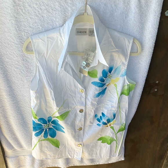 Chico’s Dauben Marissa Sleeveless Blouse Optic White; NWT; M/8 - Picture 2 of 12